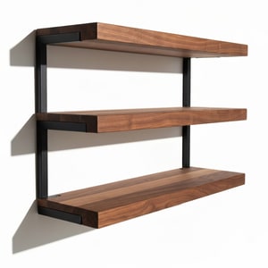 3-tier wood and steel wall shelf