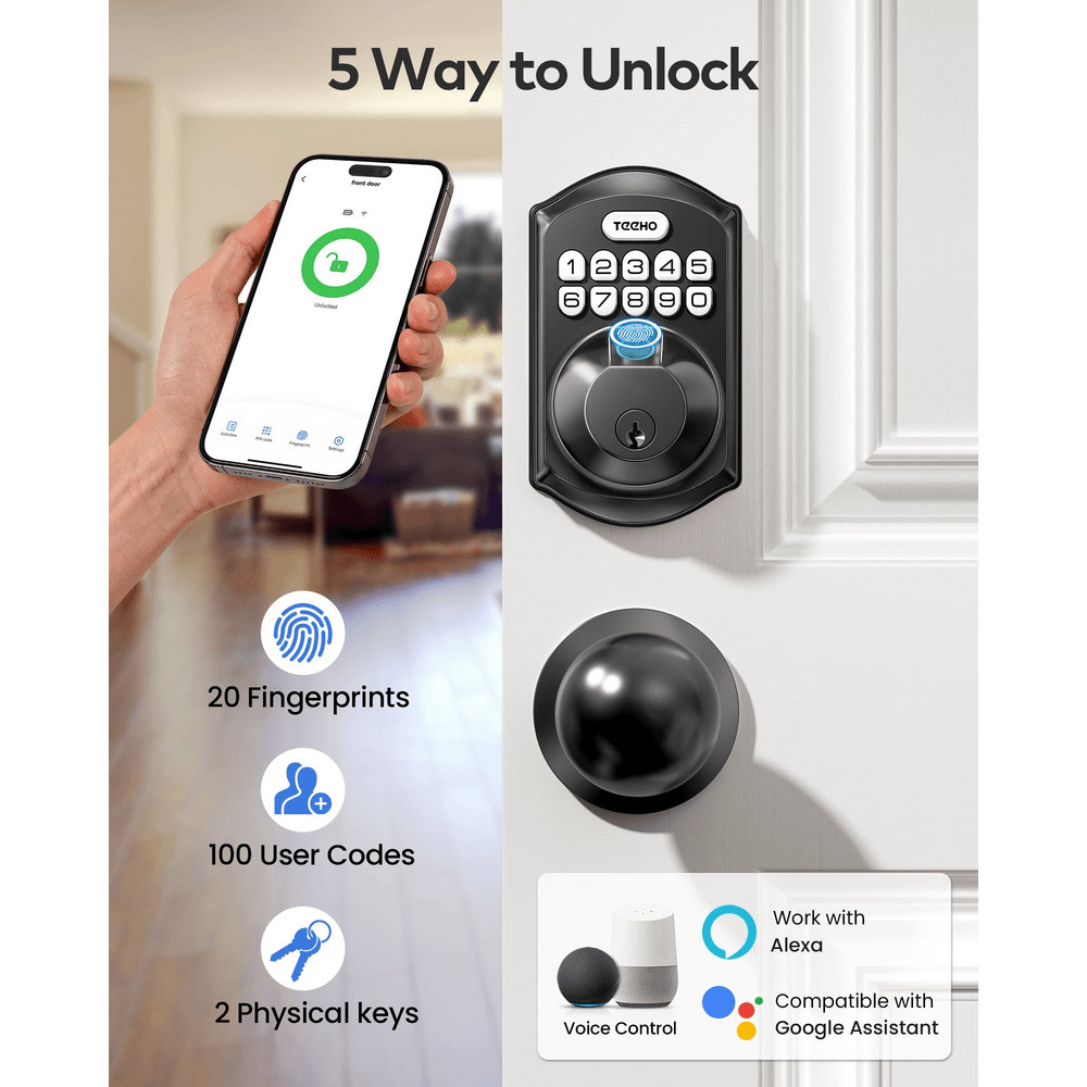 TEEHO TE012W-K WiFi Smart Lock with Handle Set (2 Knobs)