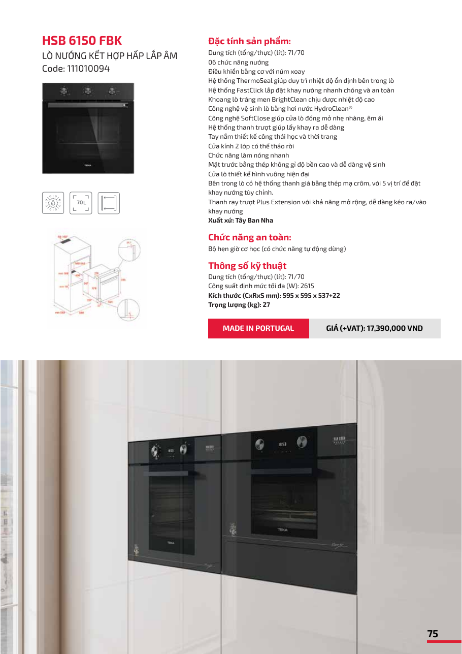 Teka 60cm Built-in MultiFunction Water-Clean Oven HSB 6150 FBK